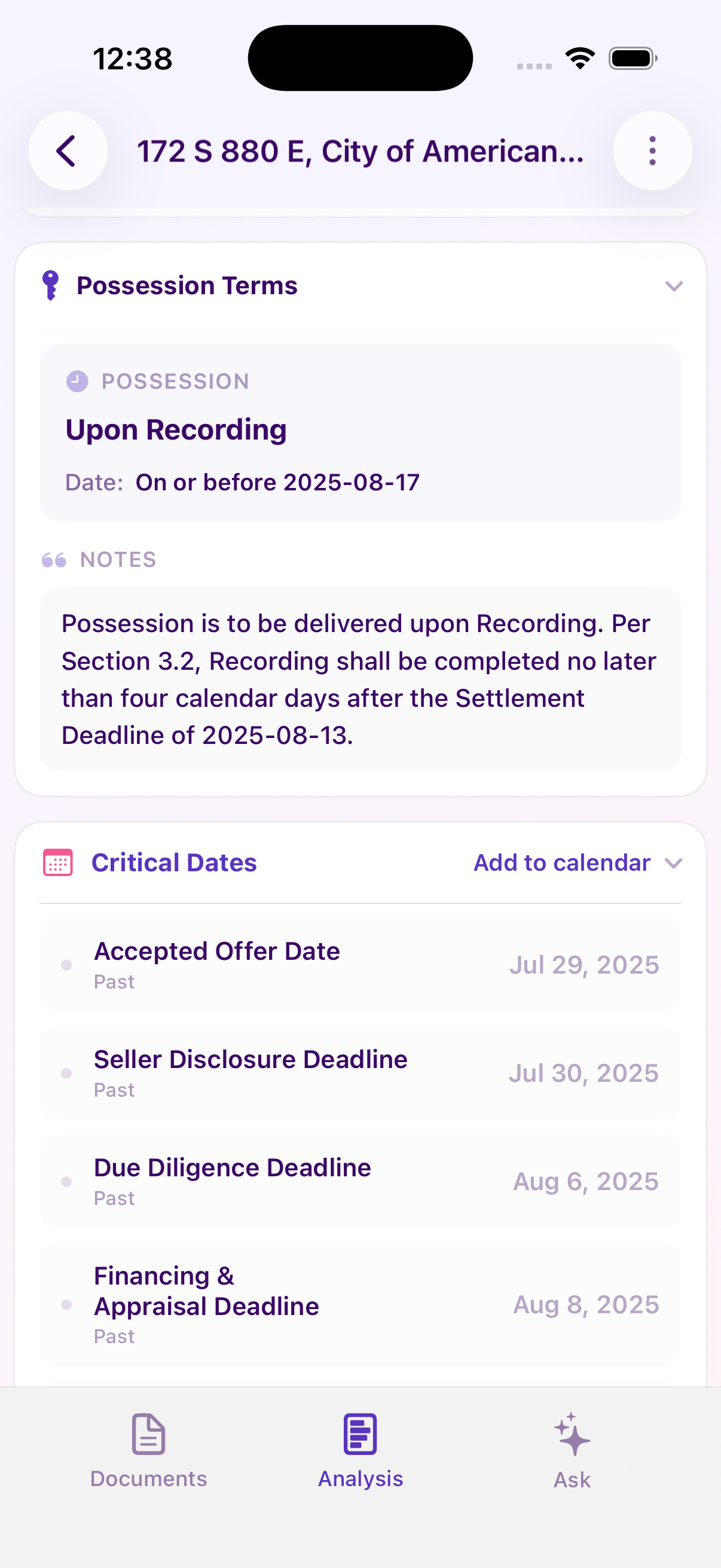 Analysis overview screenshot