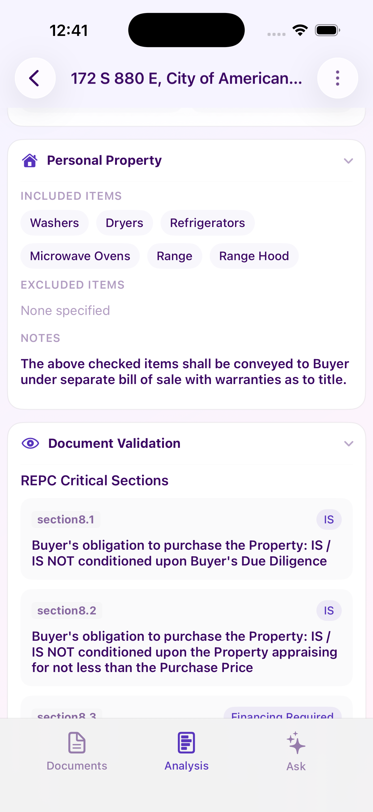 Analysis details screenshot